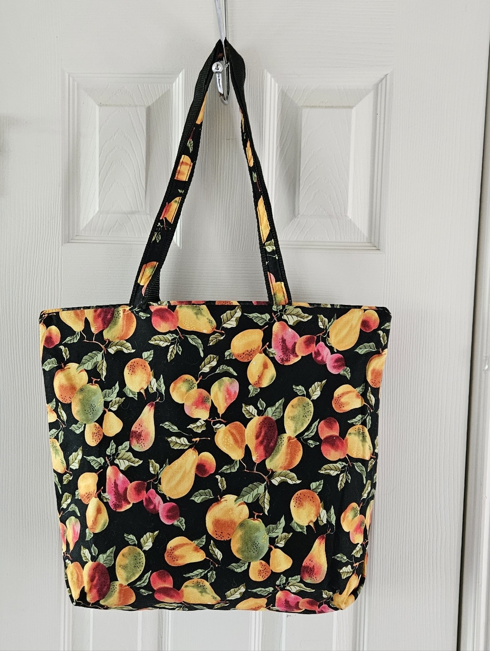 Black Fruit Print Tote Bag, Zip Top - Unbranded, 16.5"x14" x3", 12" Strap - Picture 2 of 8